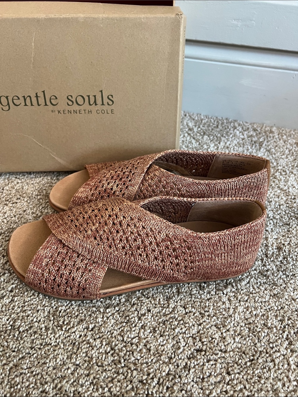gentle souls Woven Open-Toe Crossover Sandals in Rust - Picture 2 of 5
